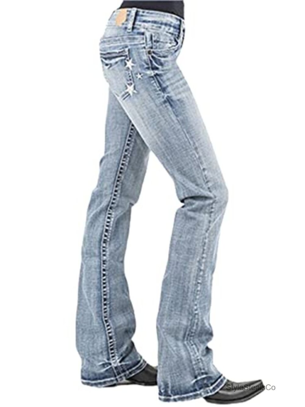Women's Bootcut Jeans Embroidered Denim Pants Mid Rise Slim Fit